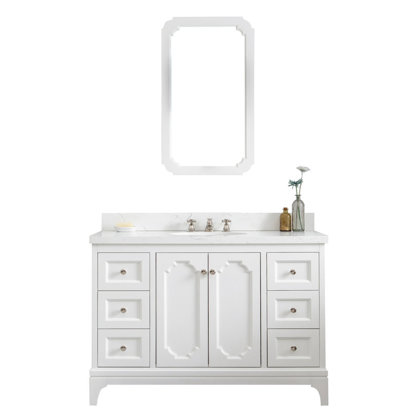 Queen 48" Single Bathroom Vanity Set with Mirror, White, Standard