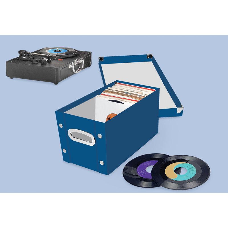 Classic Blue Sturdy Vinyl Record Storage Box with Chrome Snaps