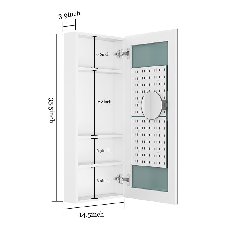 Armoire à pharmacie avec miroir et 4 tablettes fixes Aaditya W H 36 po, 30" H x 20" W x 3.9" D, Droite
