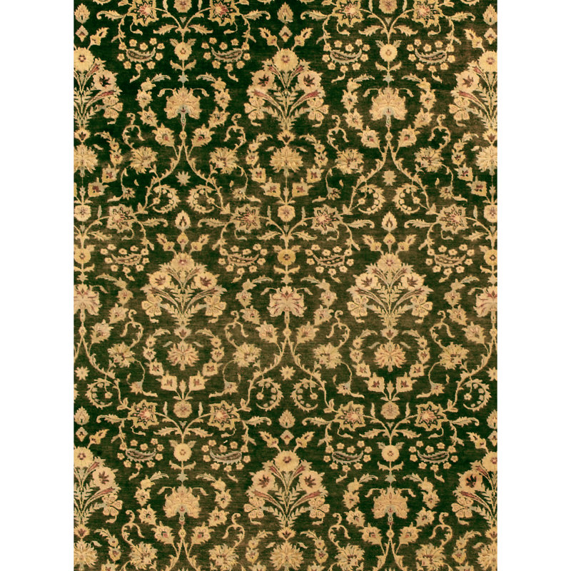 Wool Oriental Area Rug in Beige/Green, Rectangle 6' x 9'