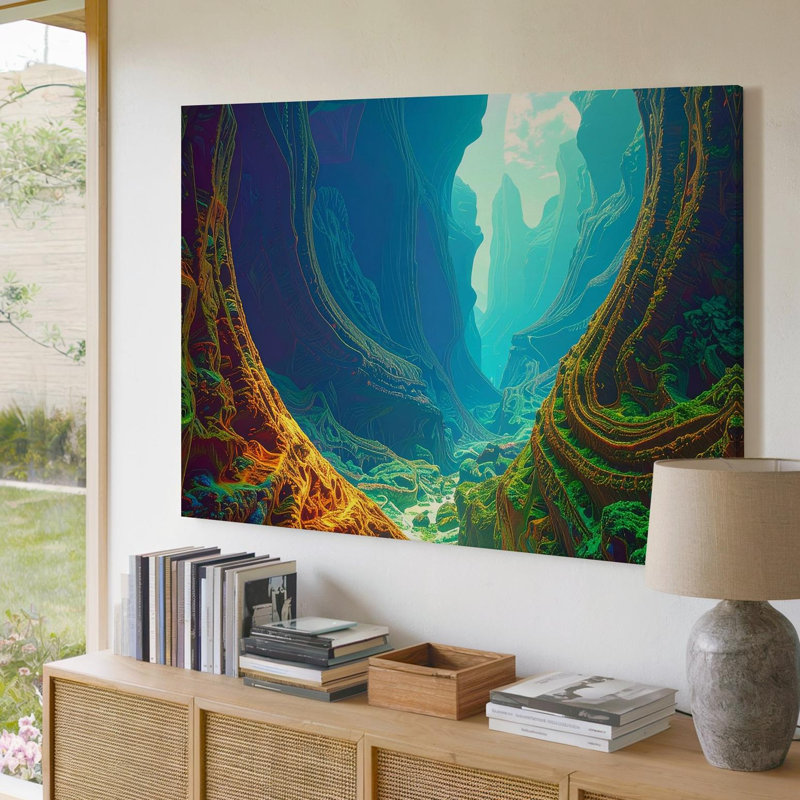 Toile, art mural, paysage de canyon fractal, toile de fond Alien World avec motifs dynamiques, prêt à accrocher