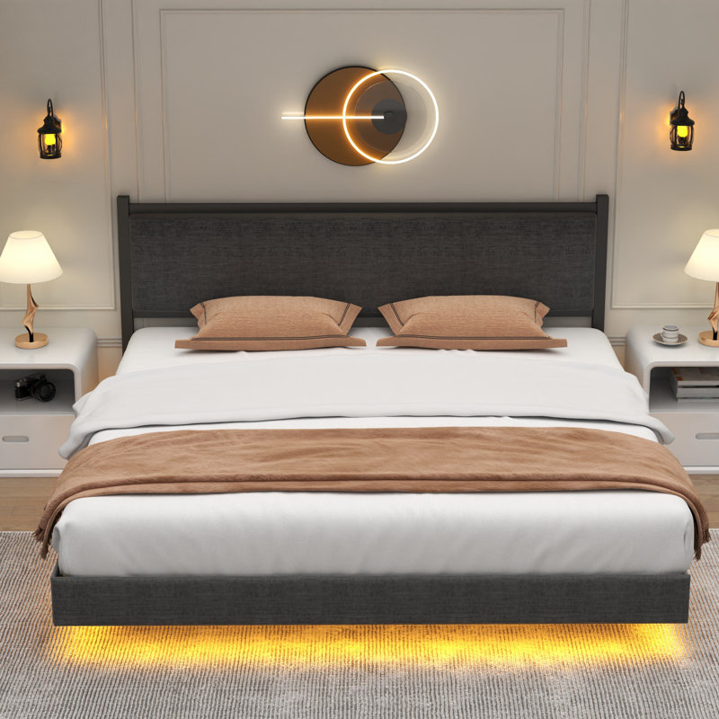 Glyniss Floating Upholstered Metal Platform Bed, King