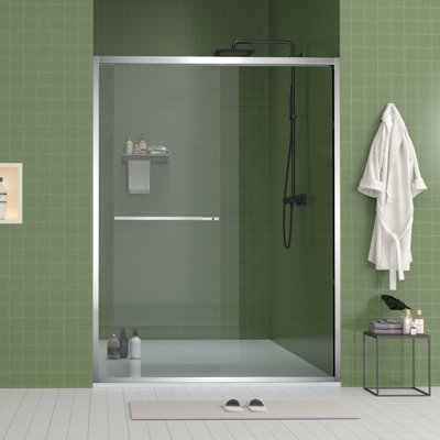 5660"X70" Aluminum Frame Double Sliding Shower Door,Bypass Bathroom Sliding Door With 5/16" (8Mm) Clear Tempered Glass, Hardware Sliding Glass Shower Enclosure, Finished