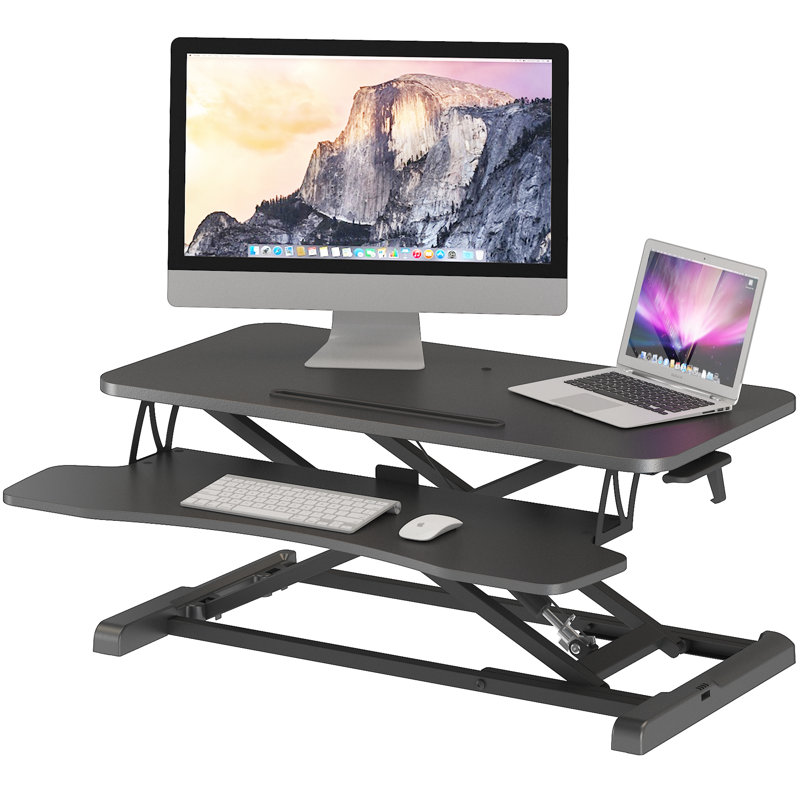 Sit- Stand Desk Converter, Height Adjustable Dual Tiered Computer Workstation, Sit Standing Converter With Platform, Ergonomic X-frame Riser For Pc Computer Screen, Keyboard, Laptop Up To 15kg