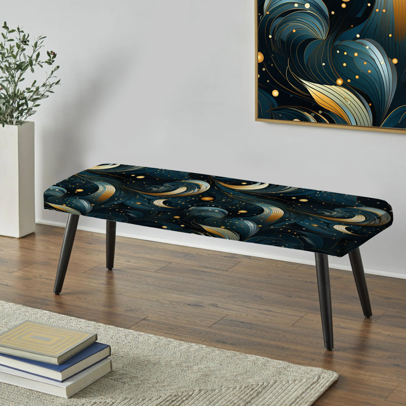 Bleu géométrique céleste géométrique - banc noir rembourré géométrique