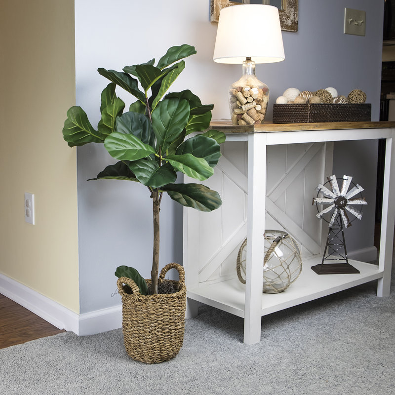 30'' Faux Fiddle Leaf Fig Tree in Glass Basket
