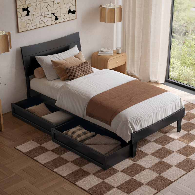 Lit plateforme avec tiroirs de rangement Phoenix, Black, Twin XL
