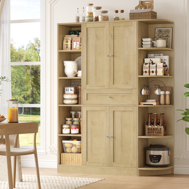 Garde-manger de 70,9 po de hauteur avec coins ronds et 10 tablettes ouvertes , Naturel