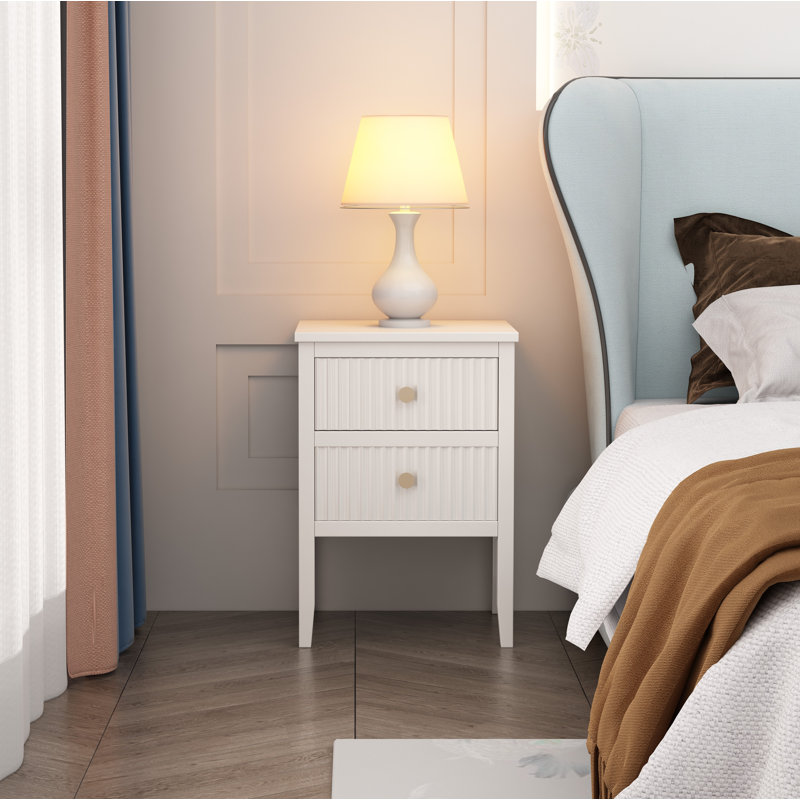 Amiere 42cm W Solid + Manufactured Wood Bedside Table, White