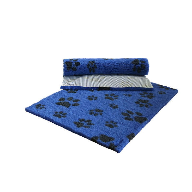 Vet Fleece Bedding | Non-Slip Multi-Paws Vet Bed O Animal Print Fleece Pet Bed, 3cm H x 198cm W x 76cm D, Blue/Charcoal