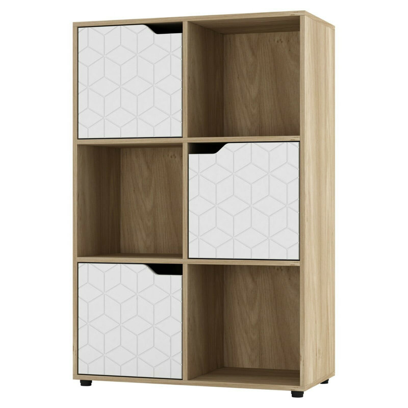 Berrie 90.5cm H x 60cm W Cube Bookcase, Oak/White