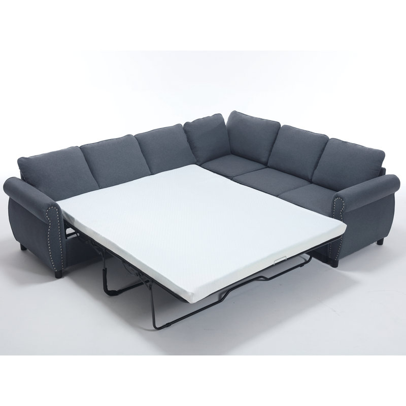Canapé modulaire convertible en velours côtelé avec 4 espaces de rangement et 4 coussins, Polyester gris foncé