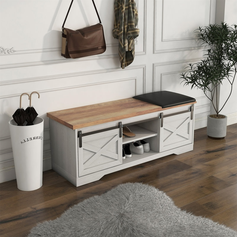 Banc rembourré en similicuir, banc de rangement, banc à chaussures pour hall d'entrée, Blanc