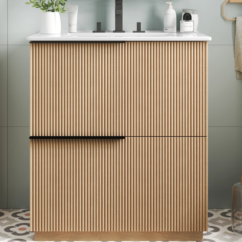 Meuble-lavabo pratique de 30 po avec comptoir en céramique, Naturel