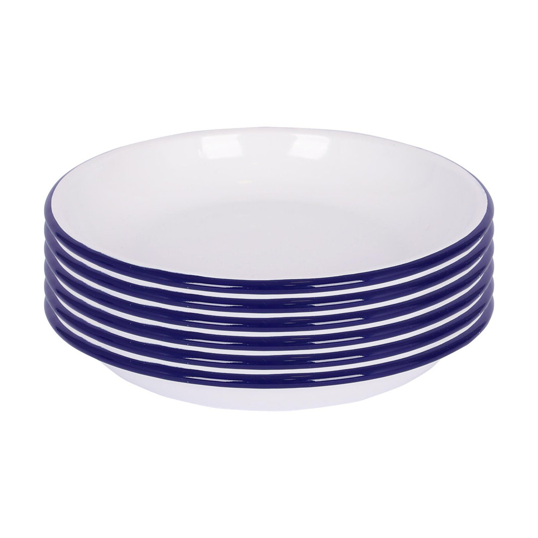 Argon Tableware White Enamel Pasta Bowls - 20cm - Blue - Pack of 6