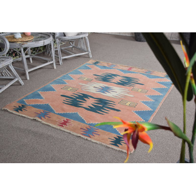 Classic Blue Turkish Anatolian Rug - Authentic Handmade Vintage Accent Rug for Living Room Decor
