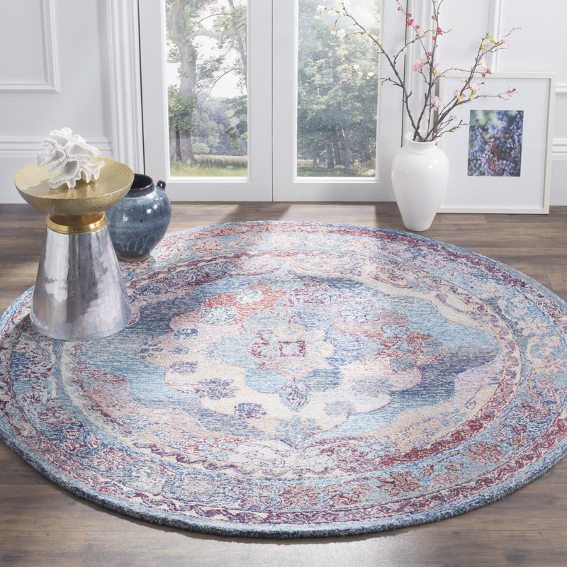 Tapis bleu touffeté à la main Evanoff, Rond 6 pi