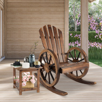 Outdoor Rocking Chair with Table - Porch Rocking Chair Table Set Wood Rocker with Side Table for Balcony, Porch, Backyard, Rustic Style