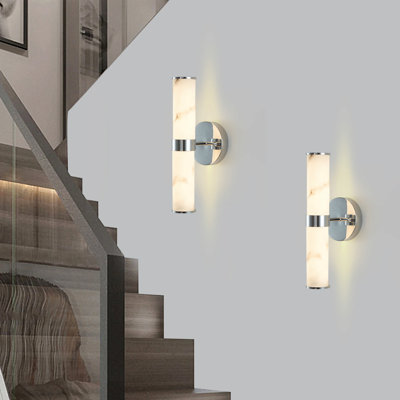 Applique murale en résine imitation marbre et chrome, ensemble de 2, luminaire vertical moderne pour salle de bain, couloir et chambre à coucher (seulement intérieur)
