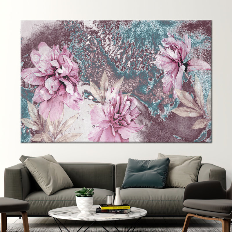 Reproduction florale moderne abstraite - pivoine rose, art mural sur toile pour une décoration intérieure élégante