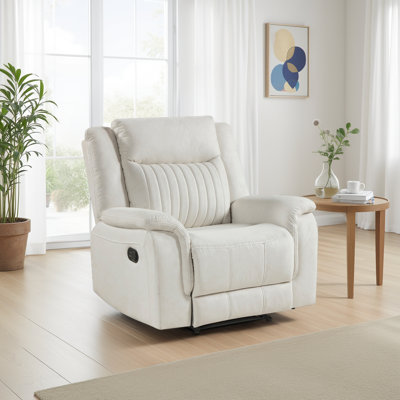Solida 39.5" Modern & Contemporary Polished Microfiber Reclining Chair with Contrast Piping & Tab Pull Reclining