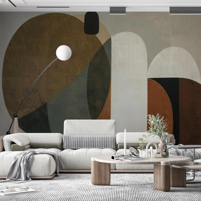 Modern Abstract Geometrical Wall Mural Peel And Stick (148" W X 110" H) Mid Century Canvas Waterproof Self Adhesive Removable Wallpaper For Bedroom Living Room Office Art Décor