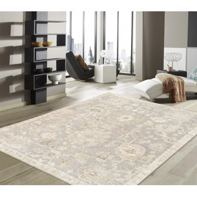 Tapis argenté en laine noué à la main Oushak