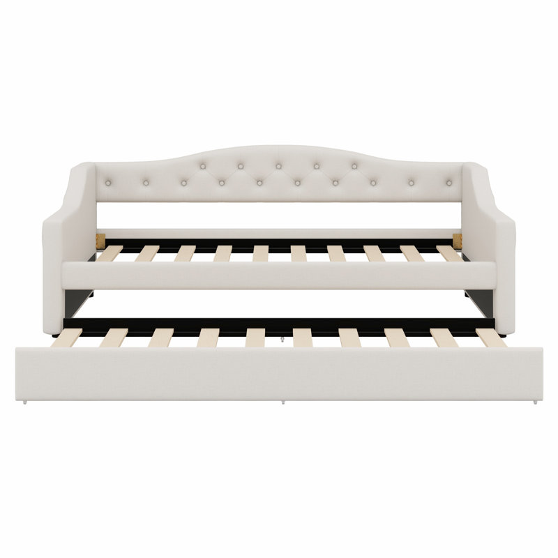 Upholstered Daybed With LED Belt And Trundle, Beige