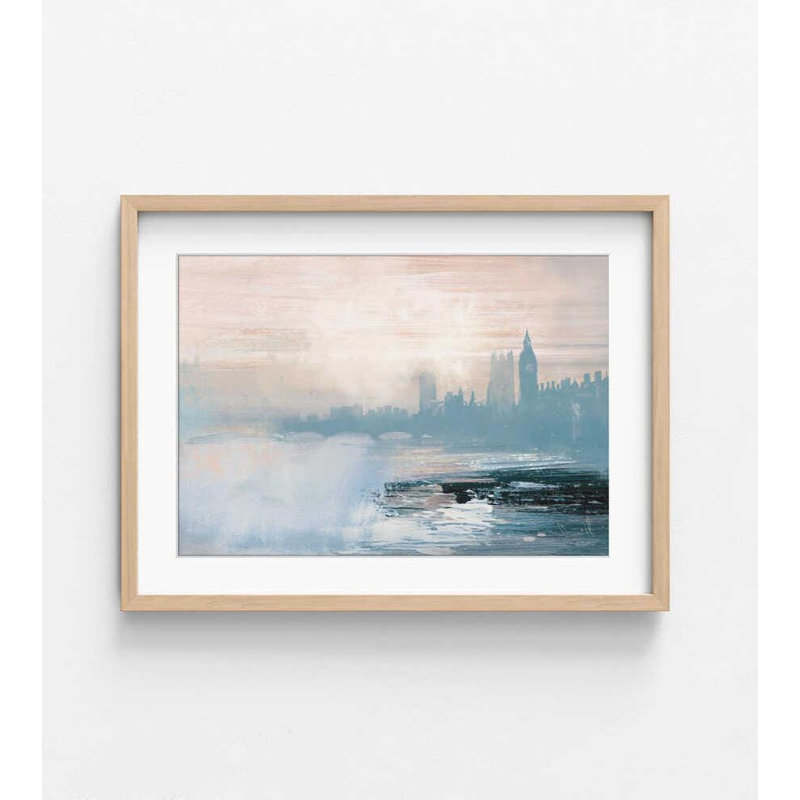«London Wall Art Contemporary Misty Skyline», encadré , 30" H x 40" W, Framed Print with Mat, Tan