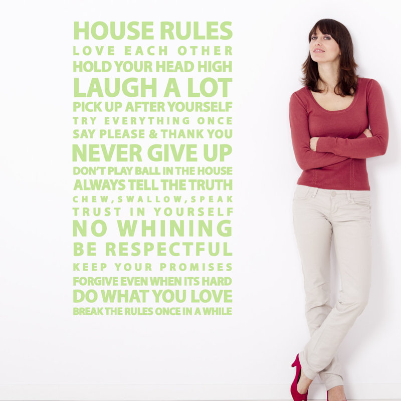 Décalcomanie murale citation "house rules", H 24 po x l 13 po x P 0,01 po, Tarte à la lime