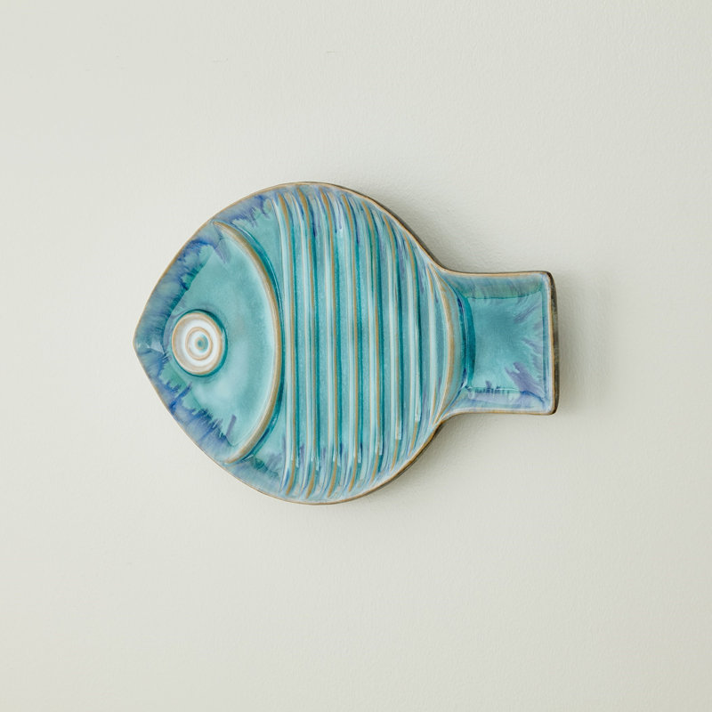 Blue Fish Plate Wall Décor, 13" H x 8.2" W x 1" D