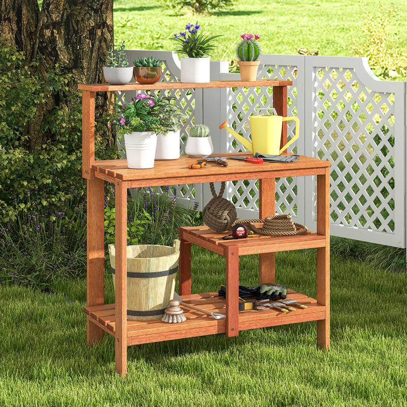  Table de jardin pour l'extérieur avec station de travail en teck