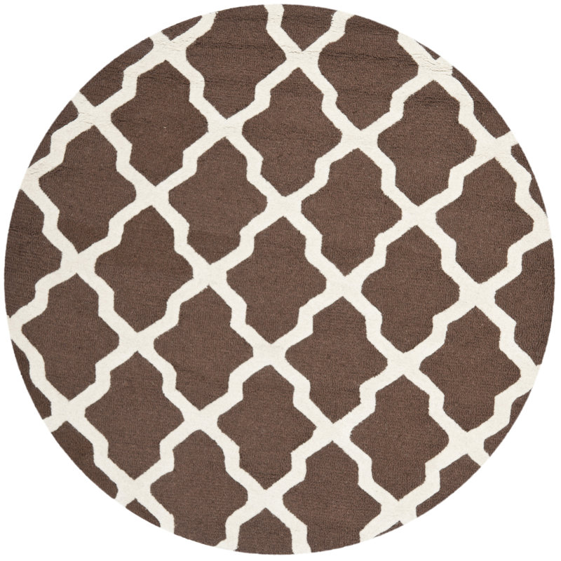 Cannen Hand Tufted Wool Geometric Rug, Round 6', Ivory/Dark Brown