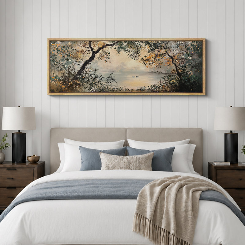 Paysage de forêt, art mural de salon rustique, impression numérique sur toile, art numérique, H 20 po x l 60 po, Naturel