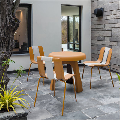 Holiday - Paquet de 4 chaises à blocs de couleur à rayures modernes - Siège en plastique PP intérieur / extérieur et pieds en métal robustes, blanc éclatant, orange, beige - pour le salon, le balcon, le café, la terrasse