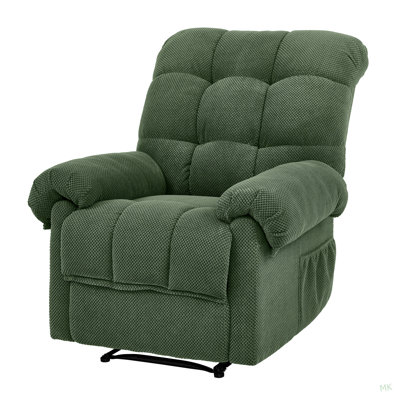 Green Recliner  Chair, Overstuffed Armchair, Manual Recliner, Living Room Seating, Reading Chair, Padded Footrest, Home Theater Seating, Ergonomic Lounge Chair, Soft Fabric Recliner,  Furniture.