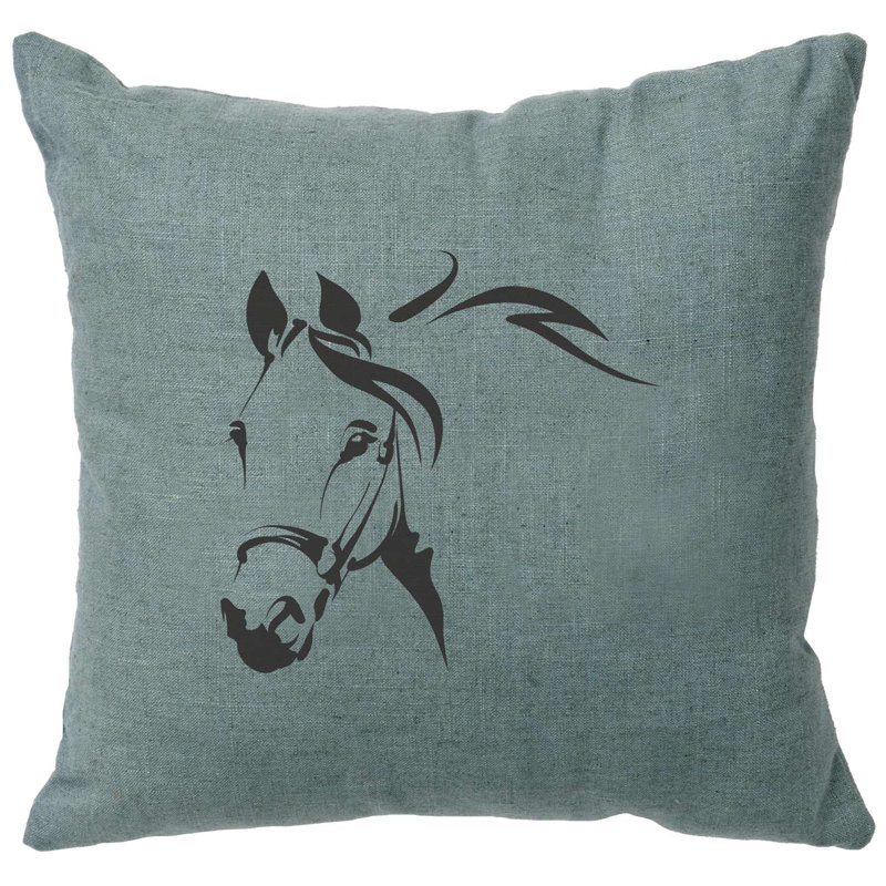 Coussin Wooded River Image - Profil de cheval - Lin océan, Bleu