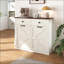 Armoire à ordures Farmhouse pour bacs 2 x 10 gallons avec 2 tiroirs | Blanc antique | Plateau de table noyer brun