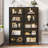 76.7" Tall Iron China Cabinet With Flip-Up Sliding Tempered Glass Doors, Freestanding Storage Curio Cabinet With 5 Led Lighting Shelves And Powder-Coated Steel Frame-1285694073