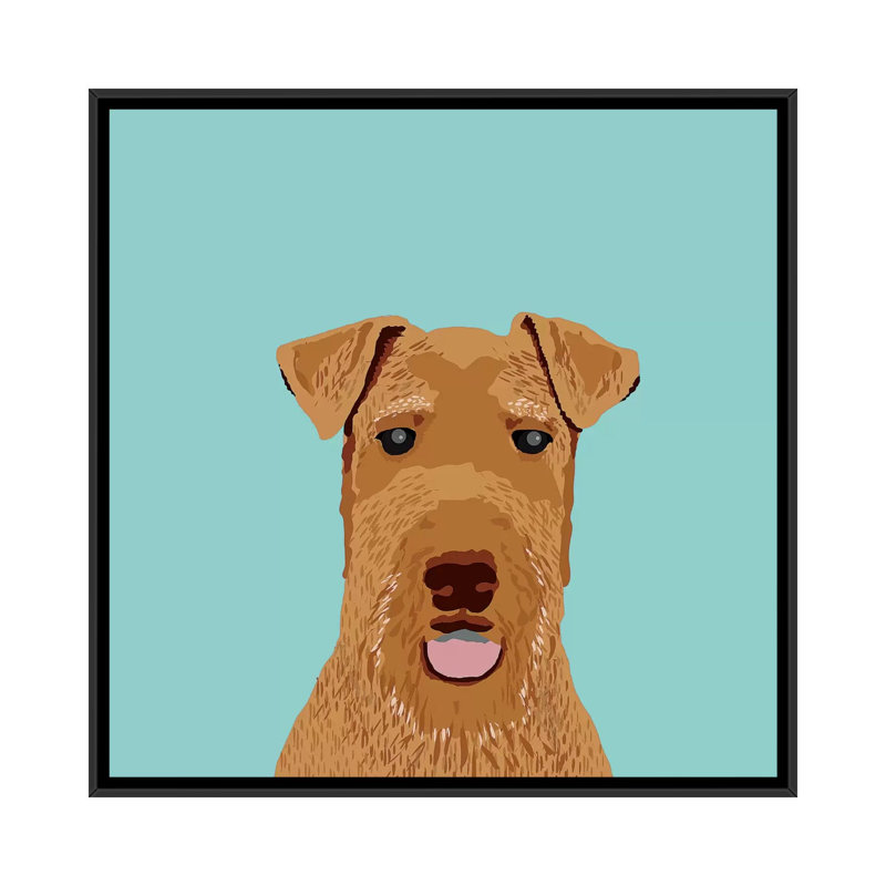 Airedale Terrier, impression sur toile tendue, H 18 po x l 18 po x P 1,5 po, Toile encadrée noire, Pas de tapis