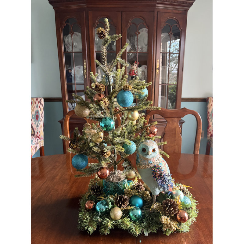 Centre de table hivernal turquoise et bleu sarcelle Hibou