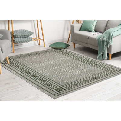 Davide Transitional Bordered Green Area Rug