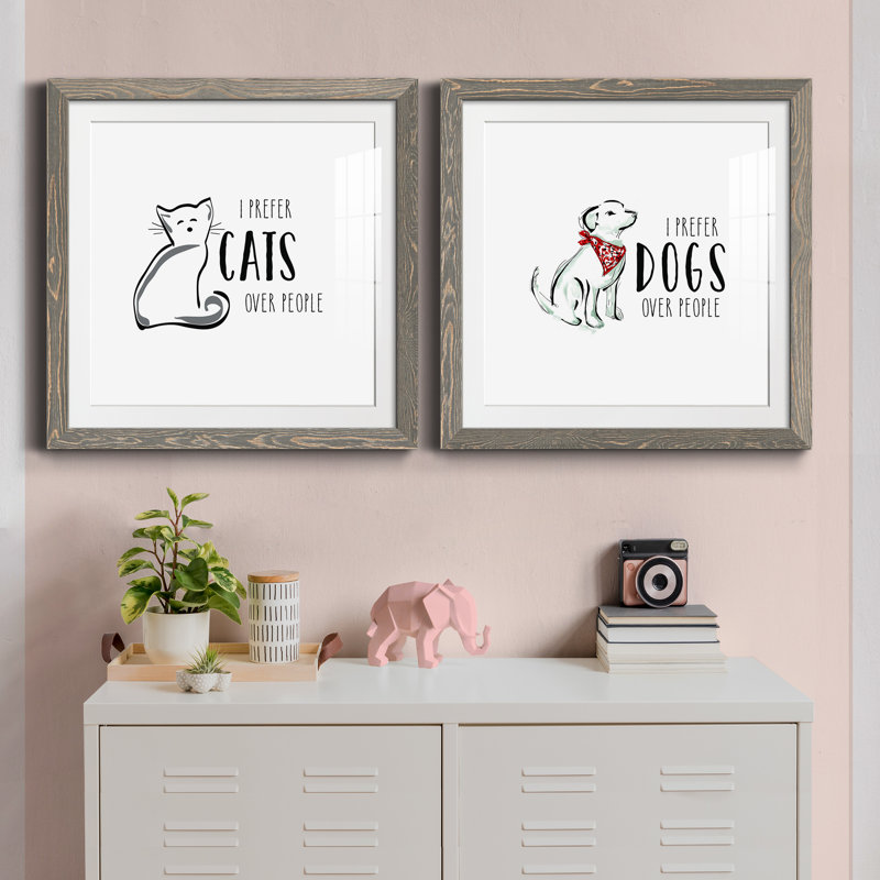 Cats over People - Ensemble de 2 encadrements d'art textuel, Cadre gris, H 27,5 po x l 55 po x P 1,5 po