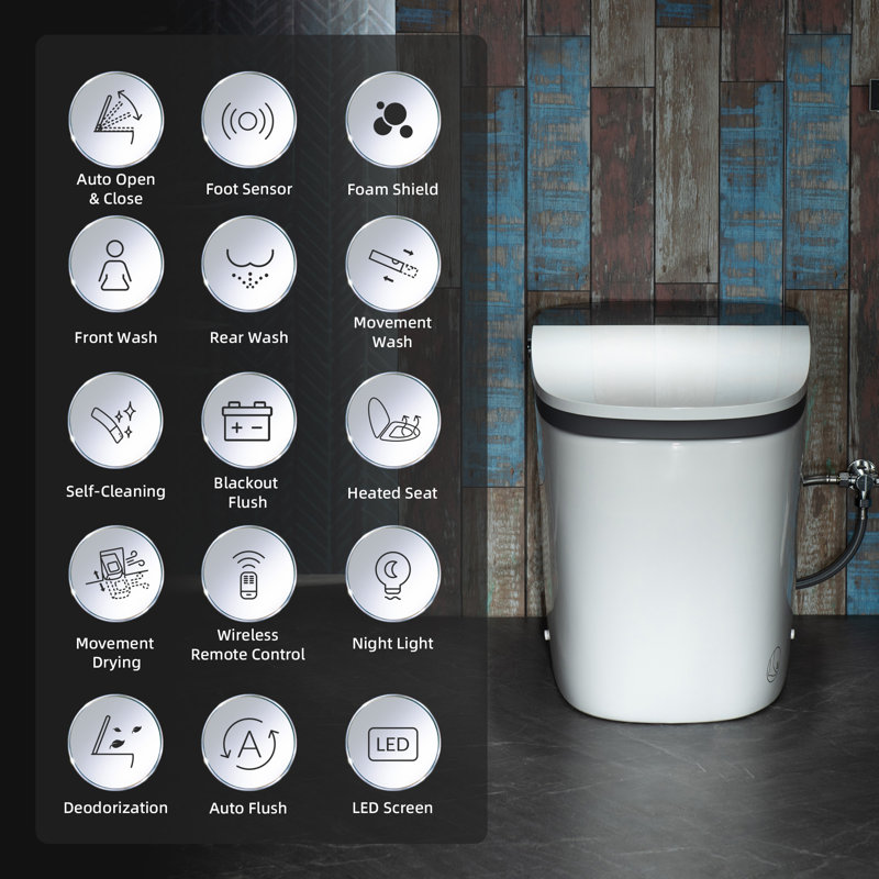 Lyon WOODBRIDGE Smart Toilet with 1000g MaP Flush Score, Foam Shield, Moving Dryer, Blackout Flush, ADA Comfort Height, Auto Open & Close, Foot Sensor, Heated Seat