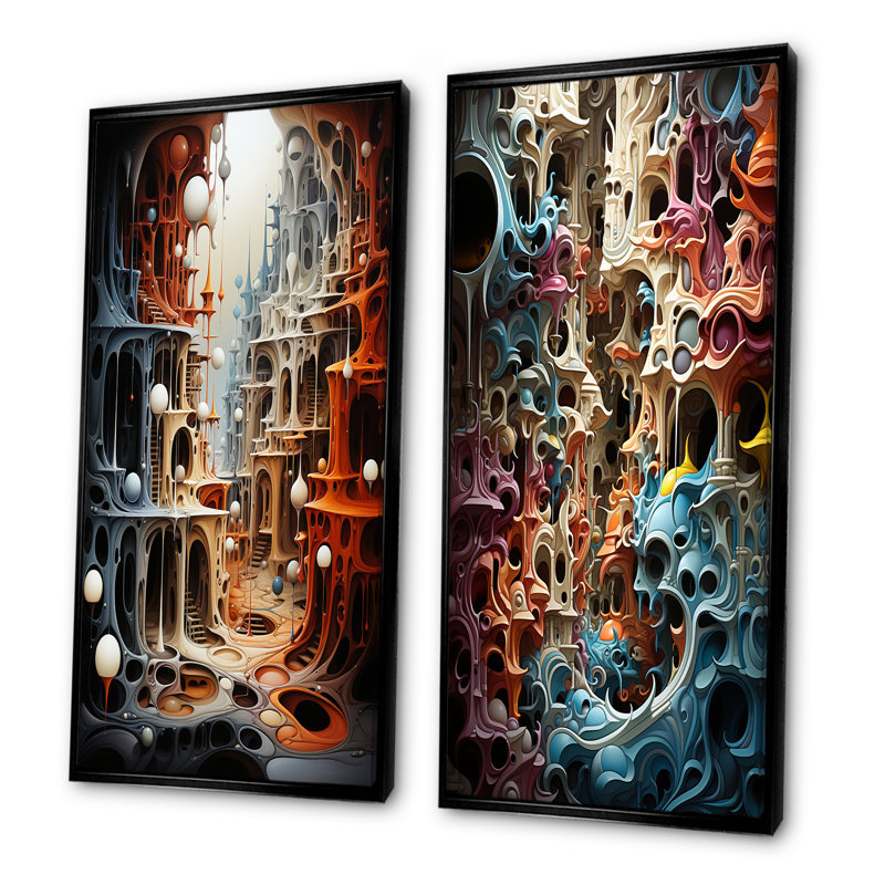 Surréalisme, couleurs chaotiques, ensemble d'art mural sur toile surréalisme, Cadre flottant noir, H 28 po x l 25 po