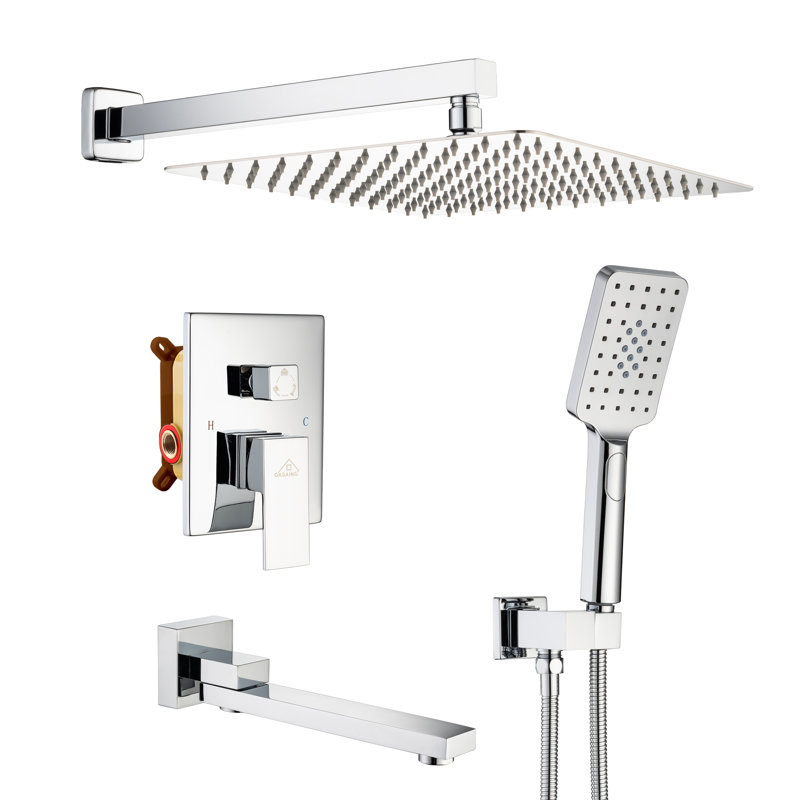 3 Function Wall Mount Complete Rainfall Shower System with 3 Setting Handheld and Tub Spout, Chrome
