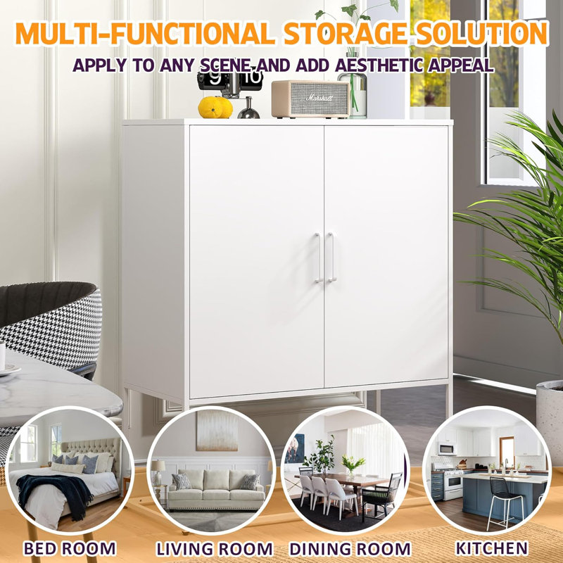 Buffet robuste en métal avec 2 tablettes
