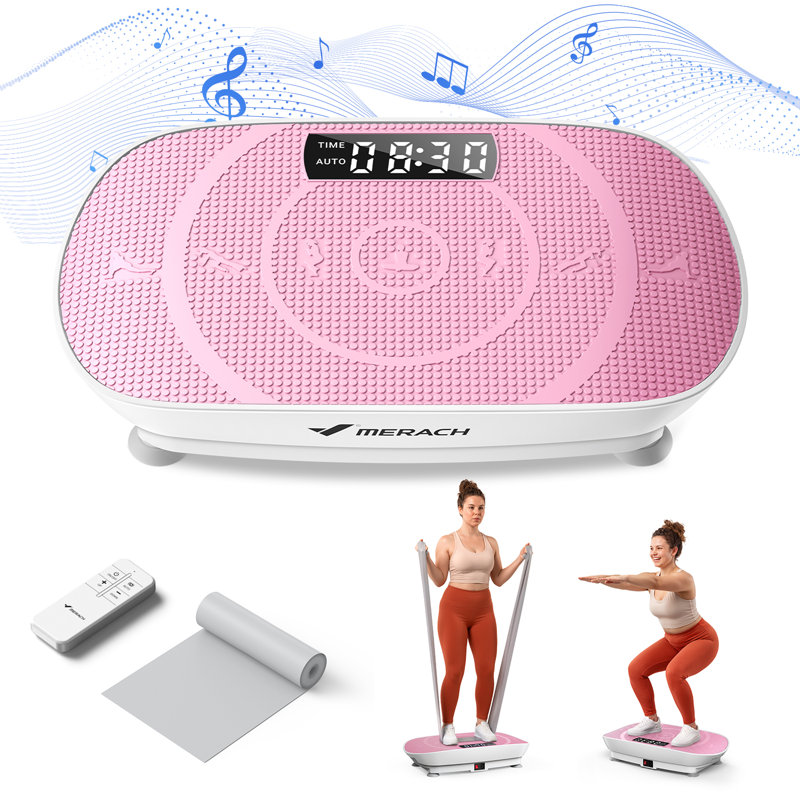  MERACH Vibration Plate Exercise Machine with Resistant Bands Remote Control, Pink