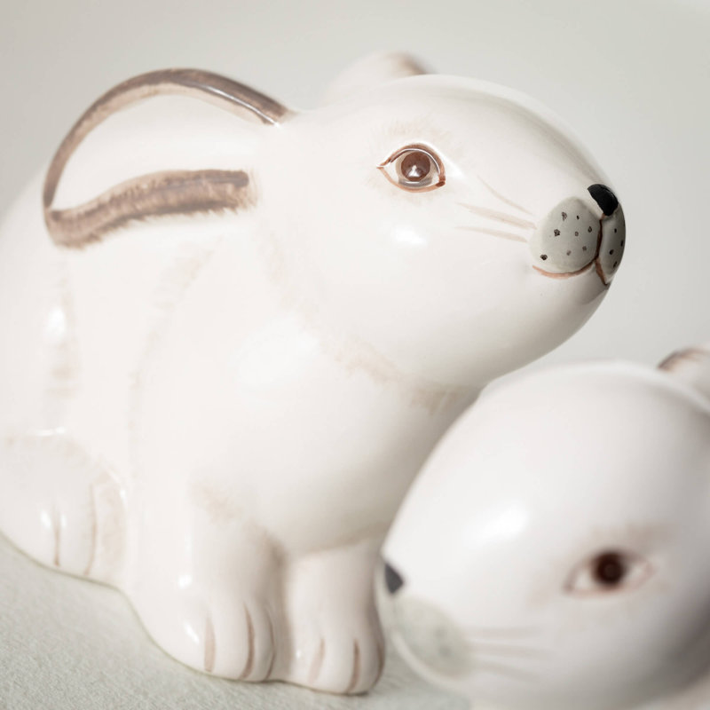 White Ceramic Spring Bunny Figurines Set of 2
