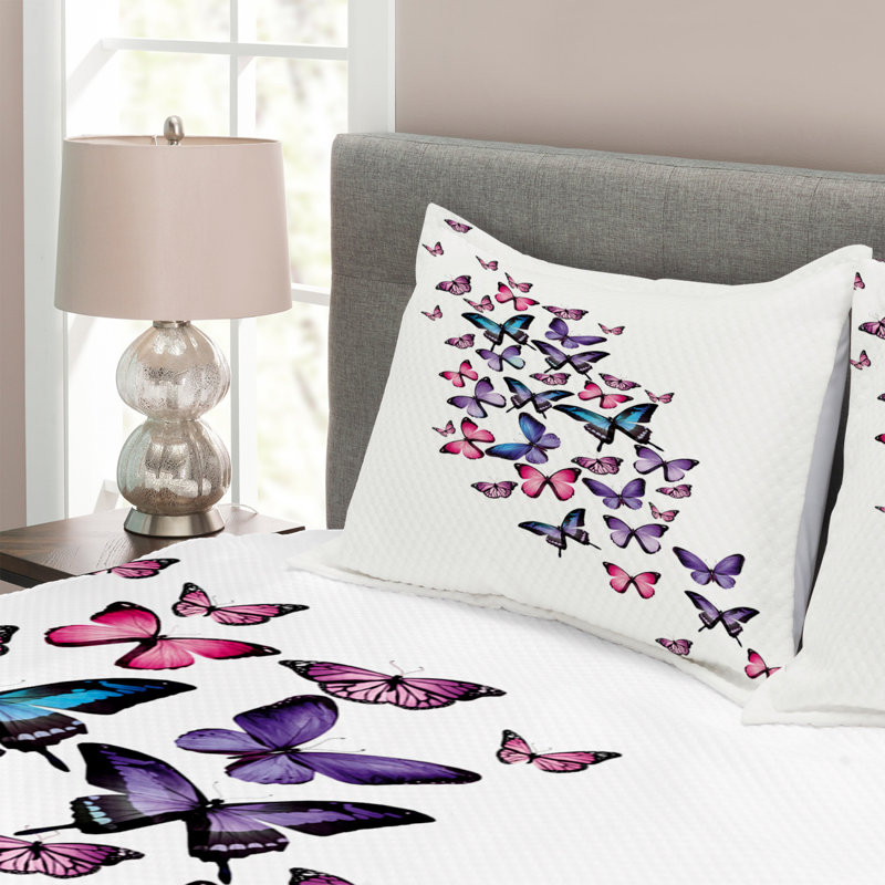 Fontes Butterflies Bedspread Set with Cushion Cover, 170 x 220 cm